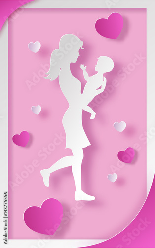 Paper Art Vector Illustration With Mother Holding Child Mom S Day