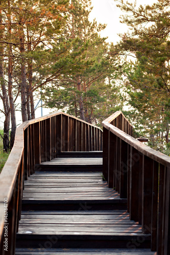 Fototapeta na wymiar Drewniany piękny most ze schodkami