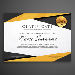 Wall Mural - yellow and black geometric certificate award design template