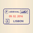 Lisbon passport stamp. Travel by plane visa or immigration stamp. Vector illustration.
