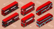 Red bus isolated double decker London UK England isometric vehicle icon set. 3D flat vector illustration