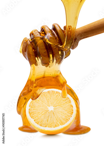 lemon with honey isolated on a white background Poster