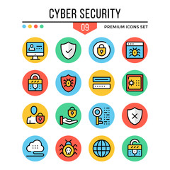 Poster - Cyber security icons. Modern thin line icons set. Premium quality. Outline symbols, graphic elements, concepts, flat line icons. Vector illustration