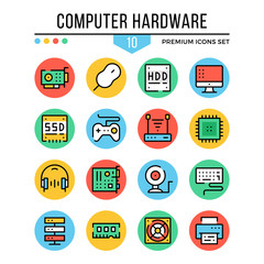 Poster - Computer hardware, computer components icons. Modern thin line icons set. Premium quality. Outline symbols collection, flat line icons. Vector illustration