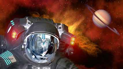 Wall Mural - astronaut planet saturn spaceman helmet ufo space martian alien et extraterrestrial. elements of thi