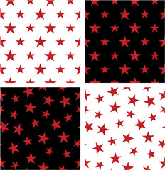 Red Color Nautical Star Big & Small Aligned & Random Seamless Pattern Set