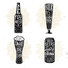 Set of four beer themed typographical badges with quotes 