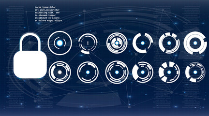 Aufkleber - Safety screen.Futuristic user interface. Abstract virtual graphic touch user interface. HUD. Hi-tech basic. Blue and white elements. UI hud infographic interface screen monitor radar set web elements