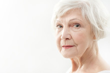 Serine Senior Lady With Wrinkles On Face