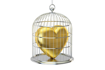 Poster - Birdcage with golden heart, 3D rendering
