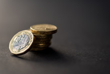 New British One Sterling Pound Coin On Dark Background