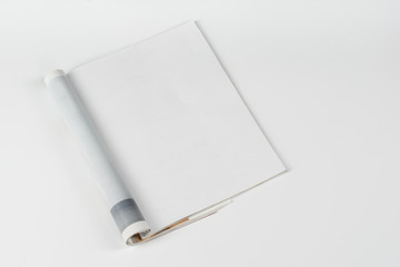 Mock-up magazine or catalog on white table. Blank page or notepad on neutral background. Blank page or notepad for mockups or simulations.