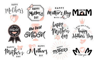 Wall Mural - Vector illustration of logo set emblem for mother day greeting