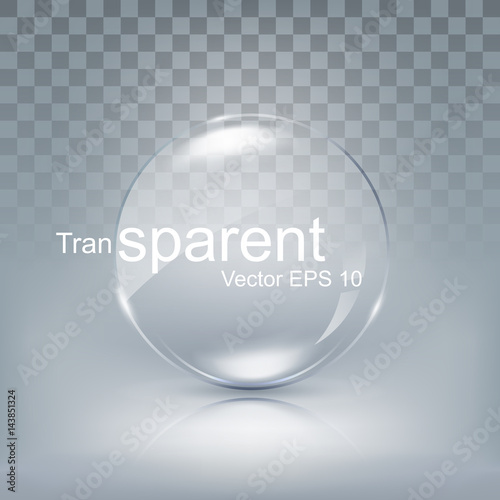 Fotomural Modern transparent circle lens, sphere glass for button with shadow on white bac
