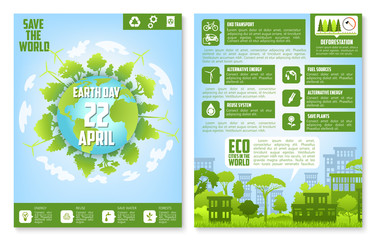 Sticker - Earth Day brochure template with eco green city