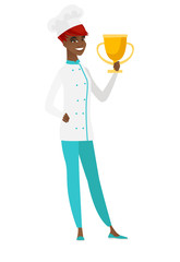 Poster - African-american chef cook holding a trophy.