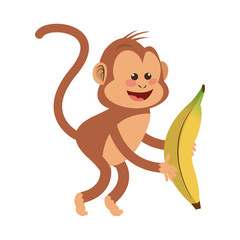 Canvas Print - Monkey with a banana,  cartoon icon over white background. colorful design. vector illustration