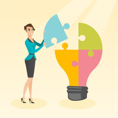 Poster - student with idea lightbulb vector illustration.