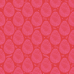 Poster - Vector seamless pattern of pink easter ornate eggs with red background