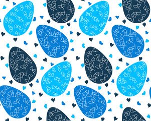 Poster - vector seamless pattern of blue, dark blue, light blue  easter eggs with hearts