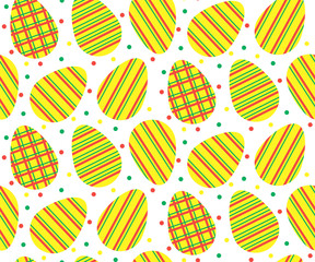 Poster - vector seamless pattern of easter yellow eggs with green and red dots and stripes