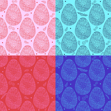 Vector colorful seamless pattern of easter ornate eggs with two-colored background