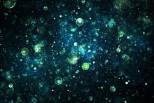 Bright Galaxy. Abstract Green And Blue Sparkles On Black Background. Fantasy Fractal Texture. Digital Art. 3D Rendering.