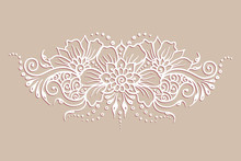 Vector Ethnic Mehndi Pattern. Template For Mehndi Ornament. Hand Drawn Detailed Outline Pattern. Ornamental Flowers Set Of Indian Style Ornaments. Floral Mehndi Ornamental Elements. Henna Illustration