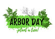 Abstract grunge banner from paint splash with prints of leaves in green colors isolated on white. Plant tree in Arbor day. Vector illustration