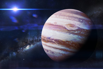 Wall Mural - planet Jupiter in front of the Milky Way galaxy and the Sun