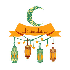 Sticker - Traditional lantern garland of Ramadan Kareem. Colorful vector illustration isolated on a white background.