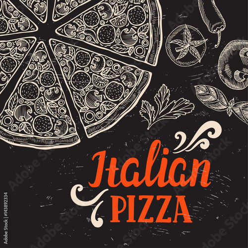 Cuadros en Lienzo Cartel de pizza para restaurante y cafetería.