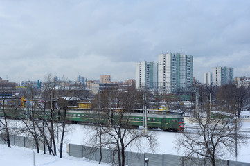 City train in Moscow winter, Russia