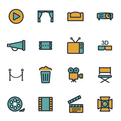 Sticker - Vector flat cinema icons set