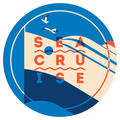 Wall Mural - Sea Cruise sign concept. Ocean ship illustration. Vector logo template.