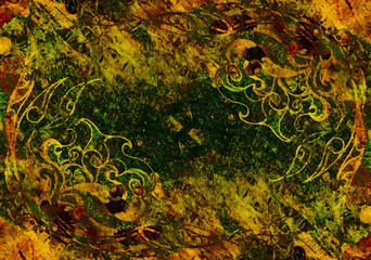 Poster - Ornamental Drawing. Original hand draw and computer collage. Color structure.
