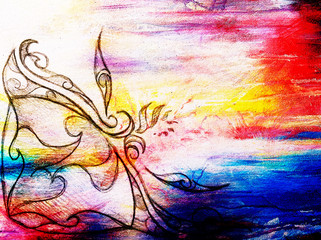 Aufkleber - Ornamental Drawing. Original hand draw and computer collage. Color structure.