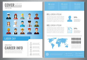  International Labor Day Brochure Design Template. People of different occupations. Flyer with profession icons. Vector