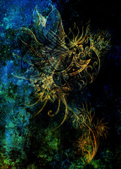 Aufkleber - Ornamental Drawing. Original hand draw and computer collage. Color structure.