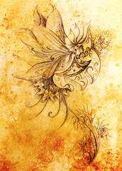 Aufkleber - Ornamental Drawing. Original hand draw and computer collage. Color structure.