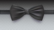 Realistic black bow tie, vector illustration, isolated on transparent background. Elegant silk neck bow.