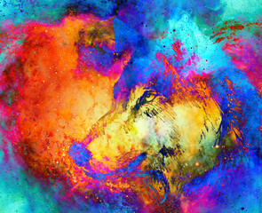 Poster - Wolf portrait, mighty cosmical wolf in cosmic space.