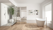 Minimalist White Scandinavian Bathroom With Walk-in Closet, Classic Scandinavian Interior Design