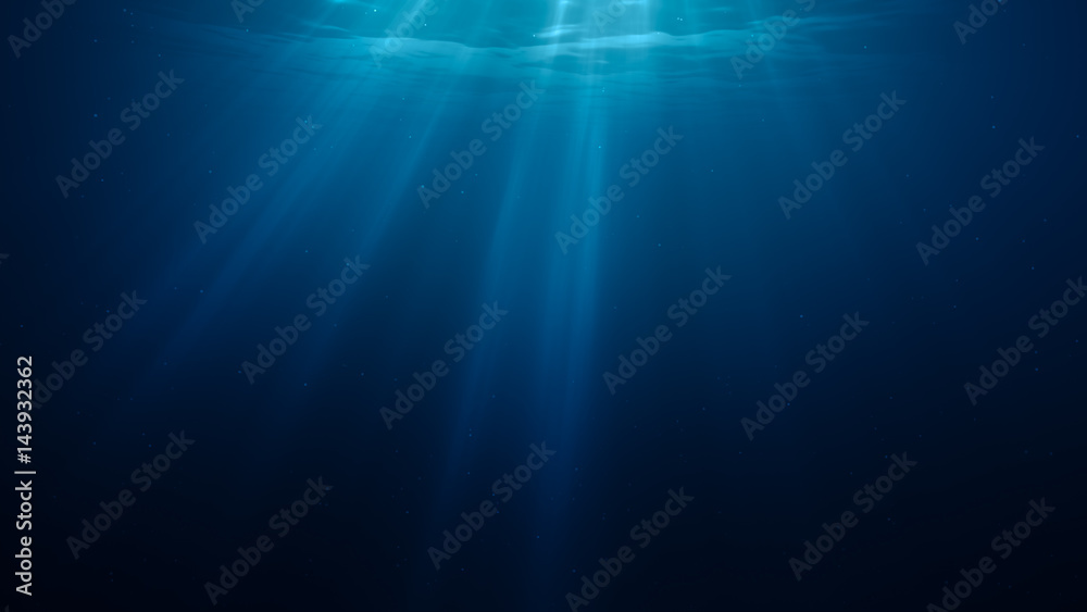 3D rendered illustration of sun light rays under water. - obrazy, fototapety, plakaty 