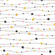 Seamless stars pattern in pink, black and golden colors. Vector celebration background. 
