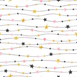Fototapeta Fototapety na ścianę do pokoju dziecięcego - Seamless stars pattern in pink, black and golden colors. Vector celebration background. 