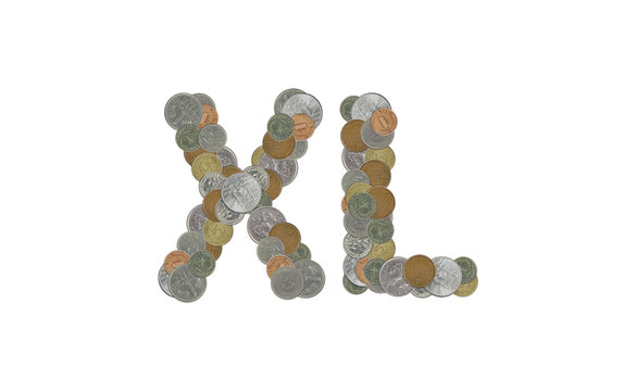XL – Coins on white background