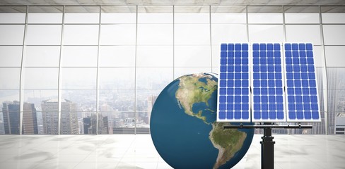 Poster - Composite image of 3d image of globe with solar panel