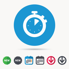 Fototapete - Stopwatch icon. Timer or clock device symbol. Calendar, download arrow and new tag signs. Colored flat web icons. Vector