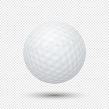 Vector Realistic Flying Golf Ball Closeup Isolated On Transparent Background. Design Template In EPS10.